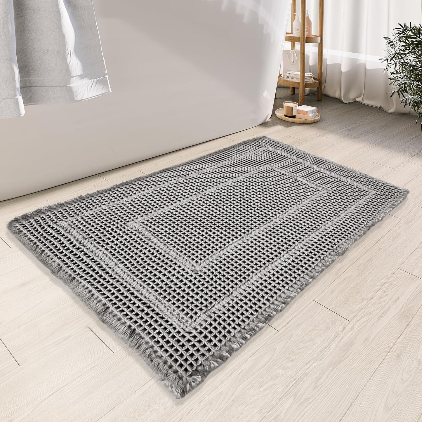 Bath Mats for Bathroom Non Slip,Waffle Luxury Bath Mat,Machine Washable Bath Mat for Shower,Ultra Soft Bathmat,Gray,17" x 24"