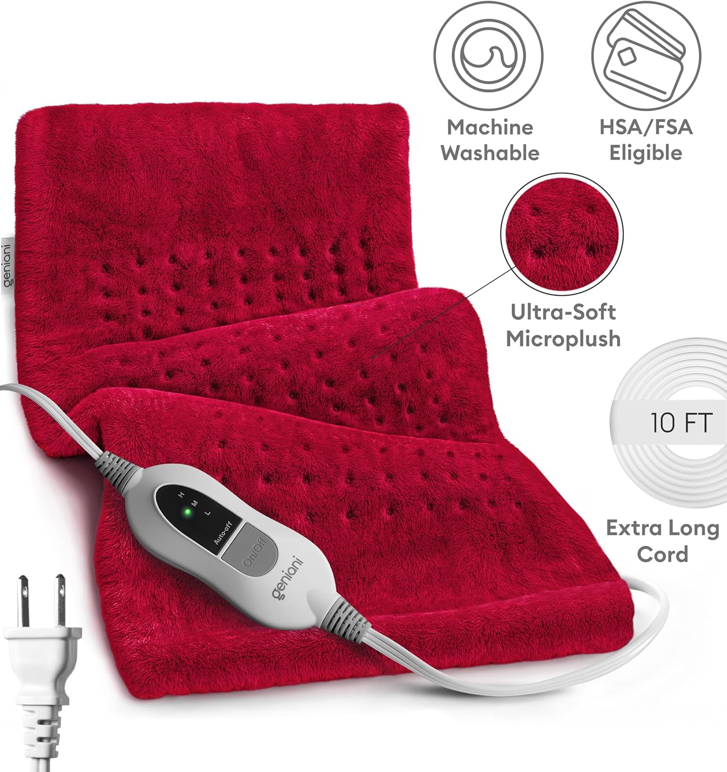 GENIANI Electric Throw - XL Heating Pad for Back Pain & Menstrual Pain Relief, Auto Shut Off, Machine Washable, Moist Heat Pad for Neck and Shoulder, Cramps Relief, Heat Patche Viva Magenta 12'‘×24’’