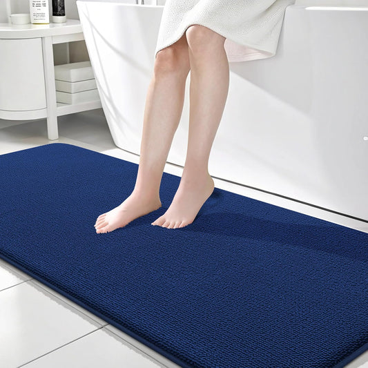 OLANLY Thick Memory Foam Bath Mat Rug 70x24, Extra Soft Absorbent Bathroom Rug, Quick Dry Bath Mats, Non-Slip, Machine Washable Carpet for Bathroom, Tub and Shower, Home Decor Accessories, Navy
