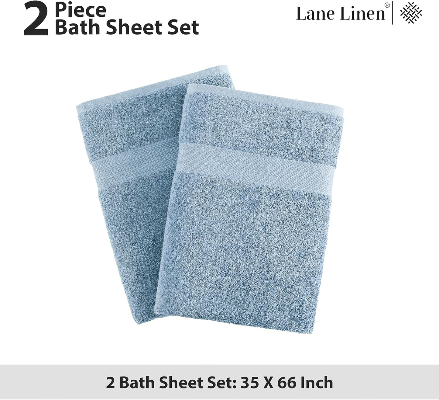 LANE LINEN 100% Cotton 2 Pack Bath Sheets (35"x66") - Ring Spun Cotton Extra Large Bathroom Towels - Quick Dry, Soft & Absorbent Oversized Bath Towels - Machine Wash in Cold Water - Cerulean Blue