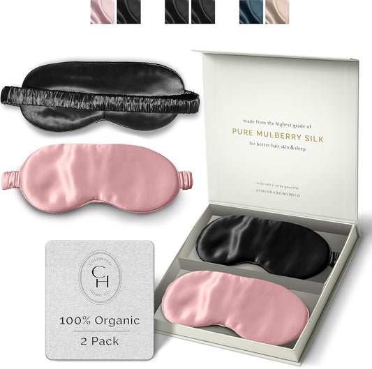 Silk Sleep Mask for Women and Men - Silk Eye Mask for Sleeping, Blindfold, Eye Covers, Pack of 2