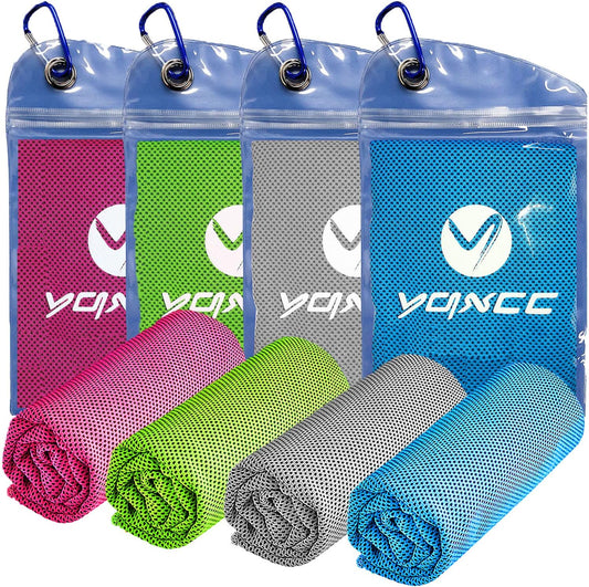 YQXCC 4 Pack Cooling Towels | 40"x12" | Ice Cool for Neck | Microfiber Soft Breathable Chilly | for Yoga, Golf, Gym, Camping, Running, Workout & More Activities