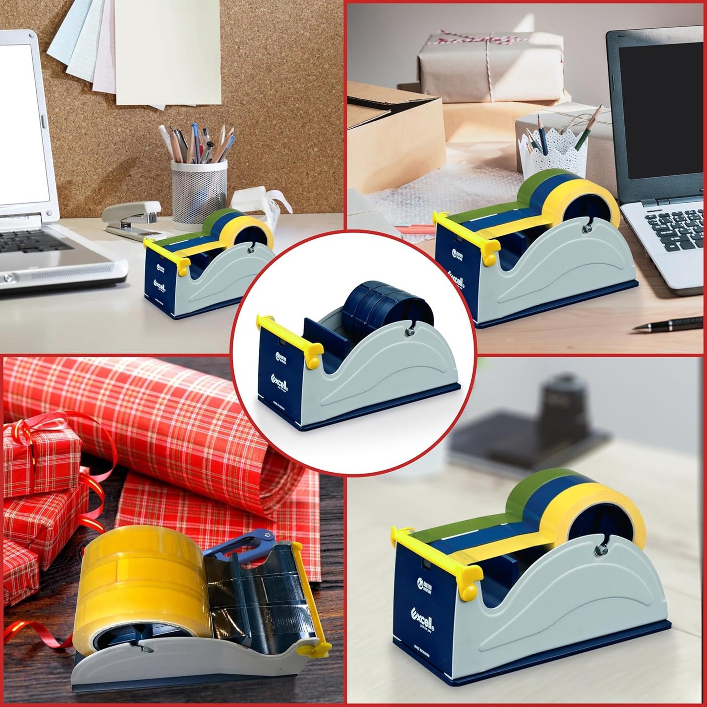 GGR Supplies ET-13370 Blue/Grey Premium Multi-Roll Steel Desk Top Tape Dispenser: 3 in. Wide (3 in. core). Manufactured by Excell