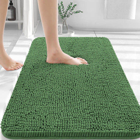 OLANLY Bathroom Rugs 36x24, Extra Soft Absorbent Chenille Bath Rugs, Rubber Backing Quick Dry, Machine Washable Bath Mats for Bathroom Floor, Tub and Shower, Home Decor Accessories, Olive Green
