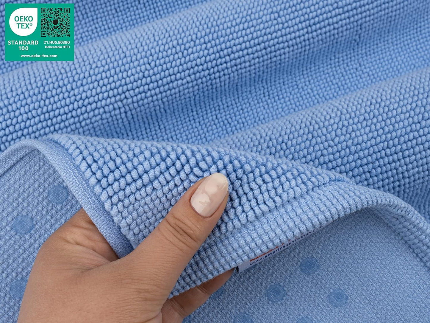 American Soft Linen Bath Rug, 17 in 24 in 100% Cotton Bath Mats Rugs for Bathroom, Slip Reducer Washable Shaggy Form Area Rugs, Sky Blue Bath Rug