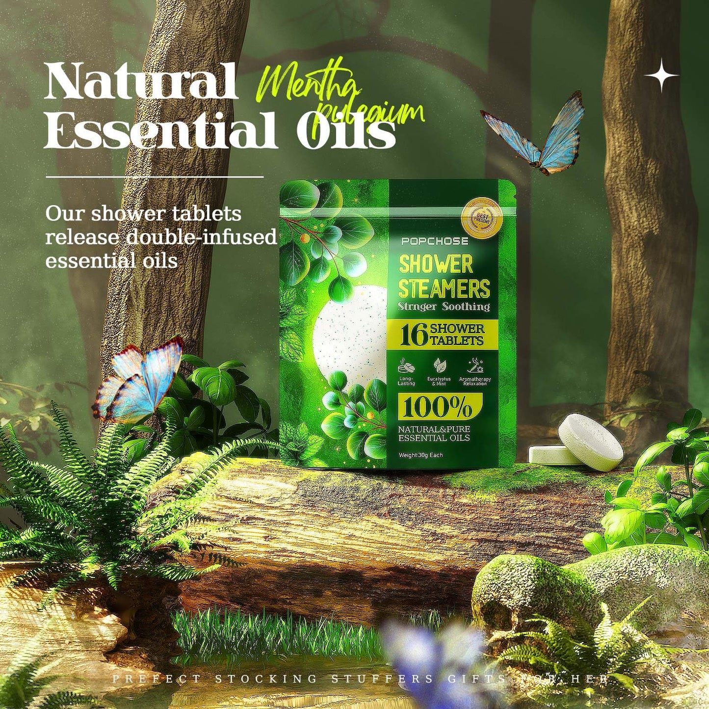 POPCHOSE Shower Steamers Aromatherapy, 16 Pack Christmas Stocking Stuffers for Adults, Eucalyptus for Shower- Birthday Gifts for Women, Quick Relief Nasal Congestion, Home SPA & Self Care Relaxation