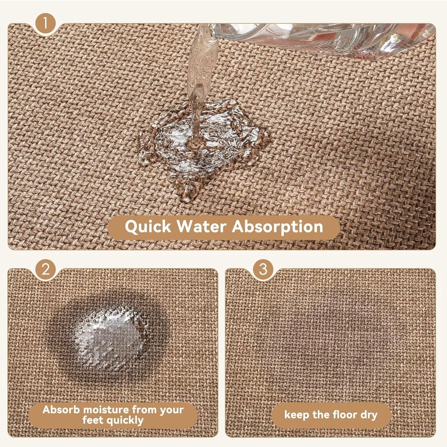 Non Slip Bath Mat Bathroom Rugs, Rubber Backing Braided Ultra Thin Bath Mats, Super Absorbent Quick Dry Bath Rug Shower Mat, Bathroom Floor Mat Fit Under Door, Machine Washable, Brown 16" x 24"