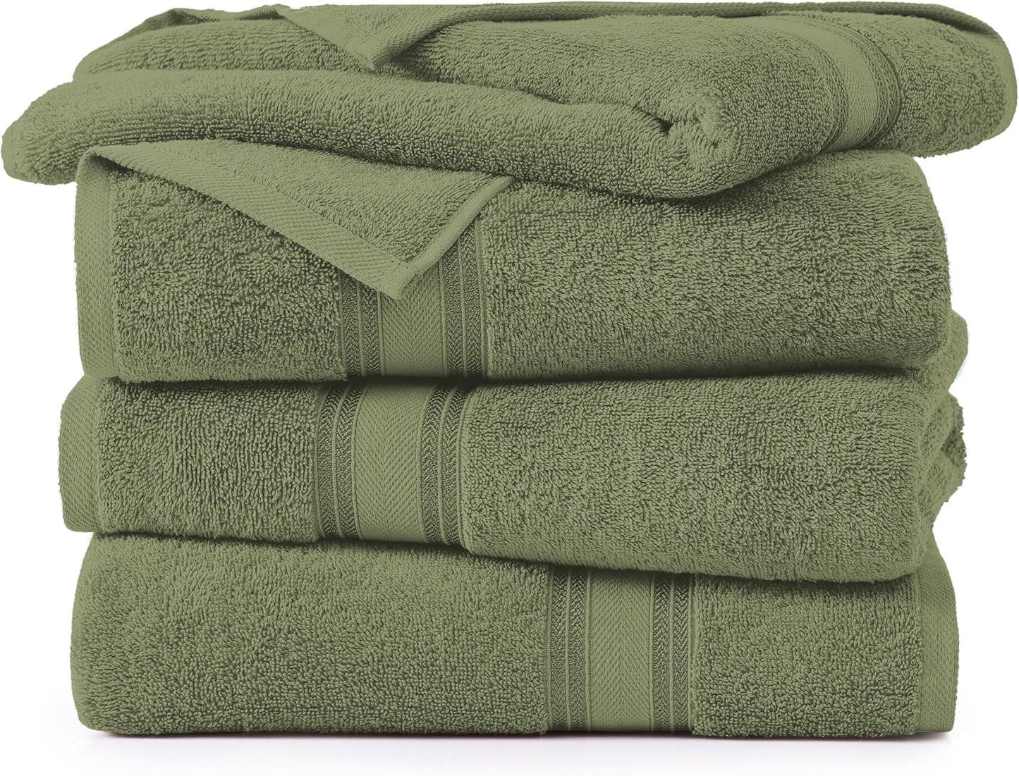 Lane Linen 100% Cotton 4 Pack Bath Towels (30"x60") - Zero Twist, Mercerized Cotton Bathroom Towel Set - Quick Dry, Extra Soft & Absorbent Large Bath Towels - Tumble Dry Regains Fluffiness - Oil Green