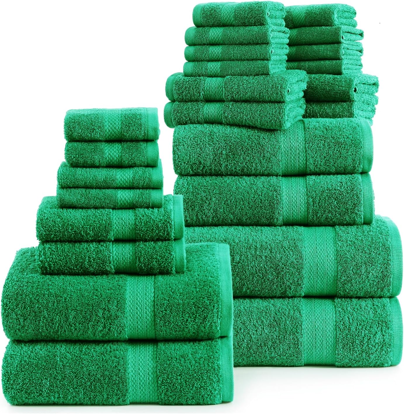 Lane Linen 100% Mercerized Cotton Bathroom Towel Set - 24 Pcs - RingSpun, Quick Dry, Ultra Soft & Absorbent - 2 Bath Sheets, 4 Fingertip, 4 Bath, 6 Hand Towels, 8 Washcloths - Fade Resistant - Emerald