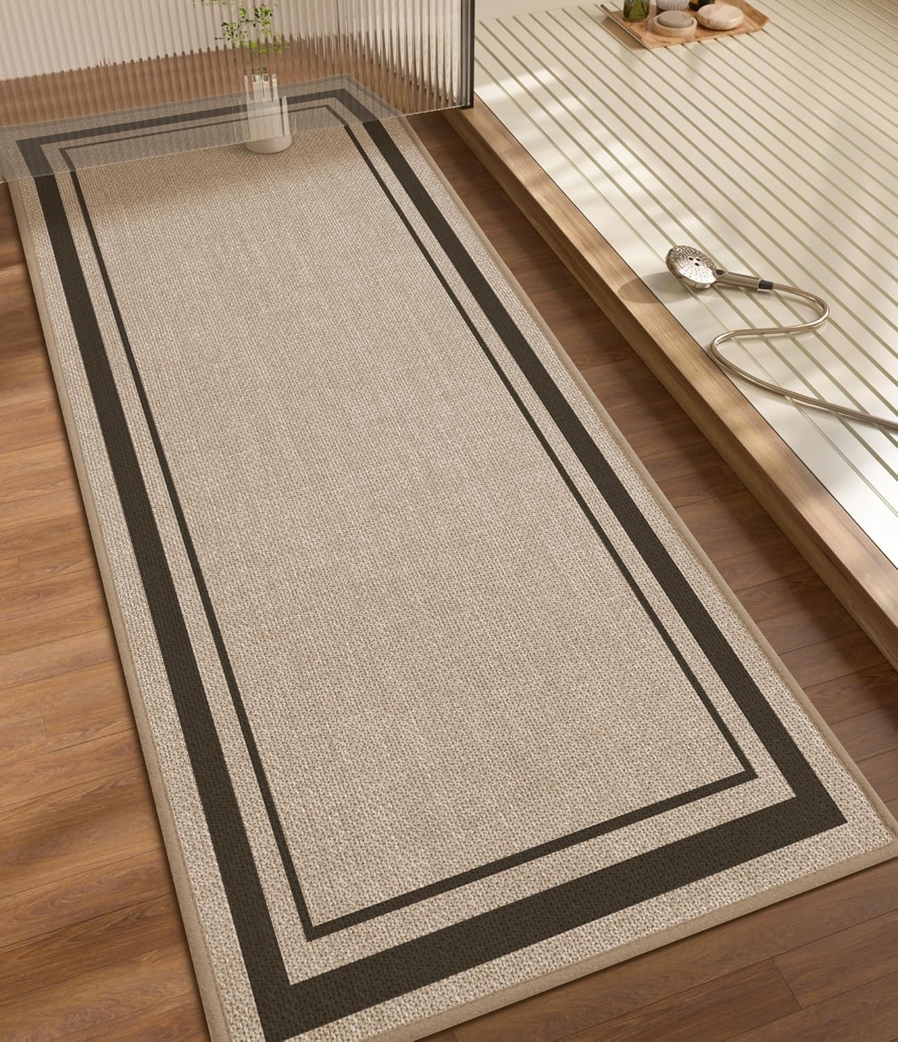 chakme Bathroom Rugs Mat 59x24, Ultra Thin Non Slip Bath Mat Large Quick Dry Absorbent Bath Mat for Bathroom Floor, (Light Beige, 59"x24")