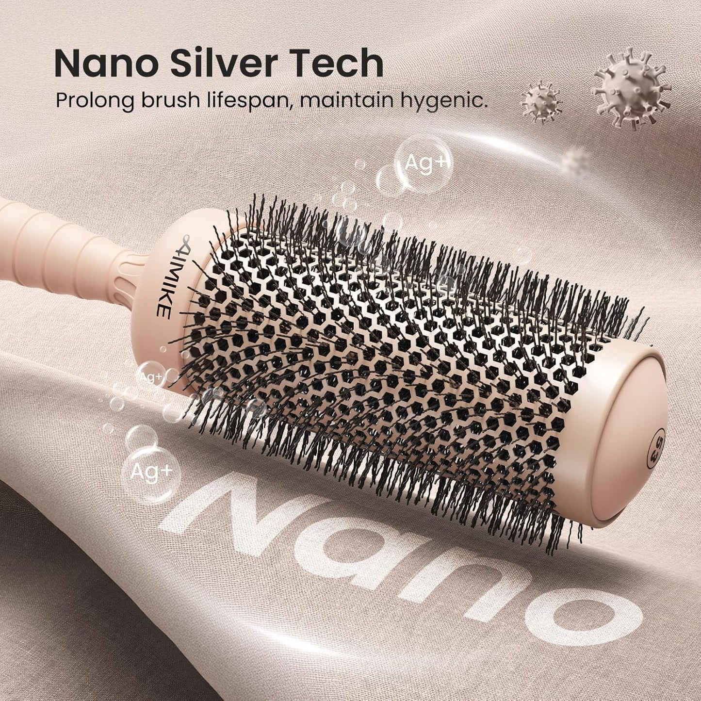 AIMIKE Round Brush for Blow Out, Extra Long Round Hair Brush w/Nano Thermal Ceramic & Ionic Tech, for Blow Drying & Styling, Curling and Shine - Barrel 2.1 inch