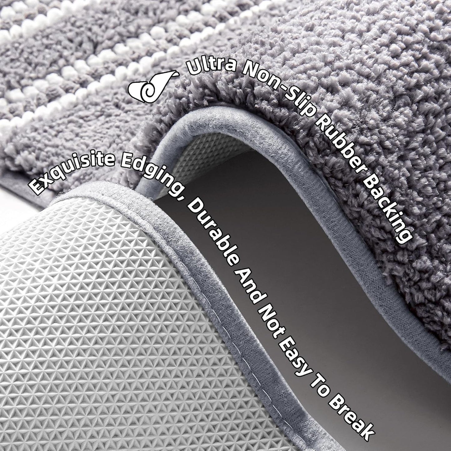 Bathroom Rugs 20x32 Extra Soft Absorbent Bath Mat Chenille Non Slip Shower Mat Rubber Backing Machine Washable Bath Mats for Bathroom Shaggy Grey Bath Rugs for Tub, Hallway