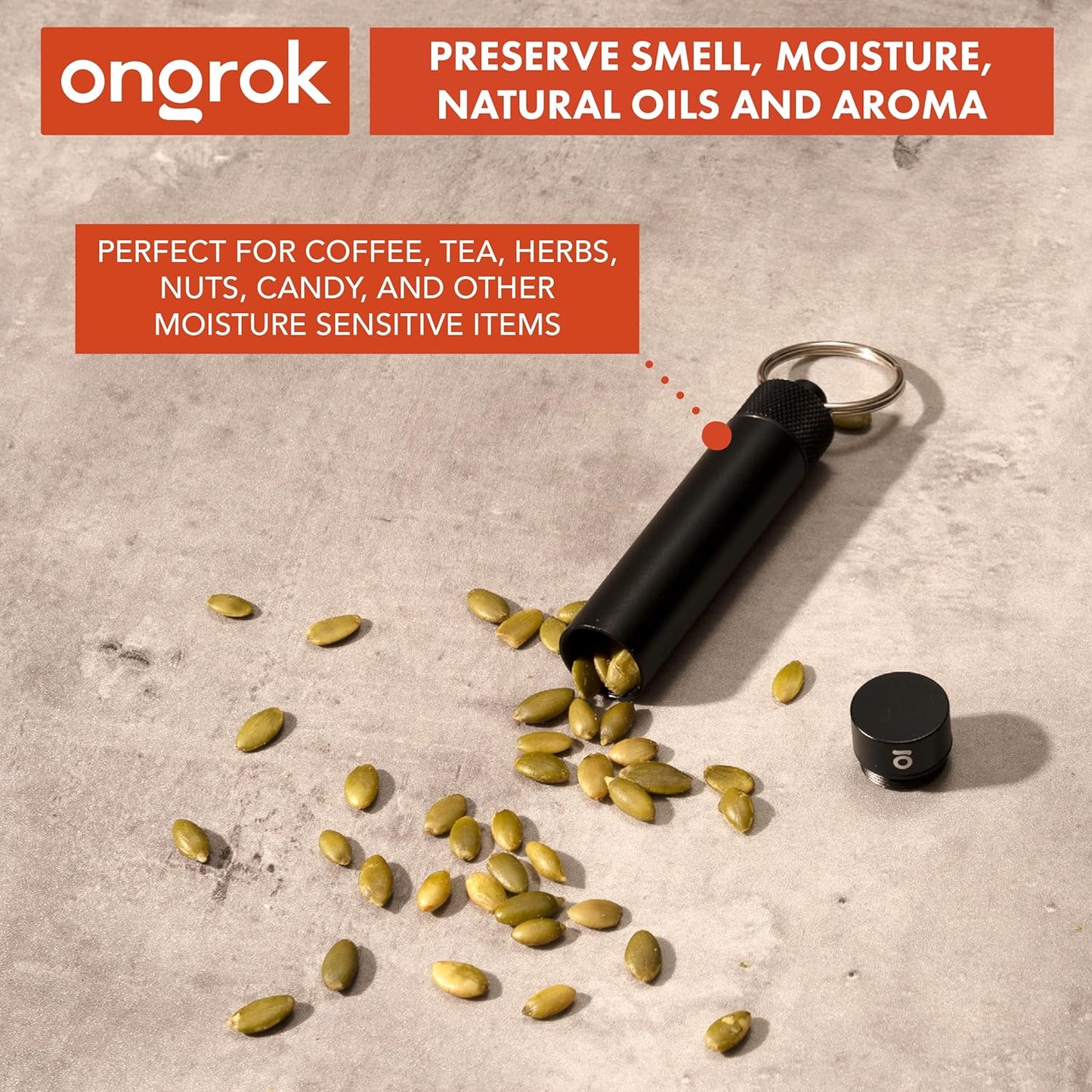 ONGROK Premium Storage Tube, Keychain, Pocket-Sized, Airtight, Aluminum Metal Holder and Case (Black)