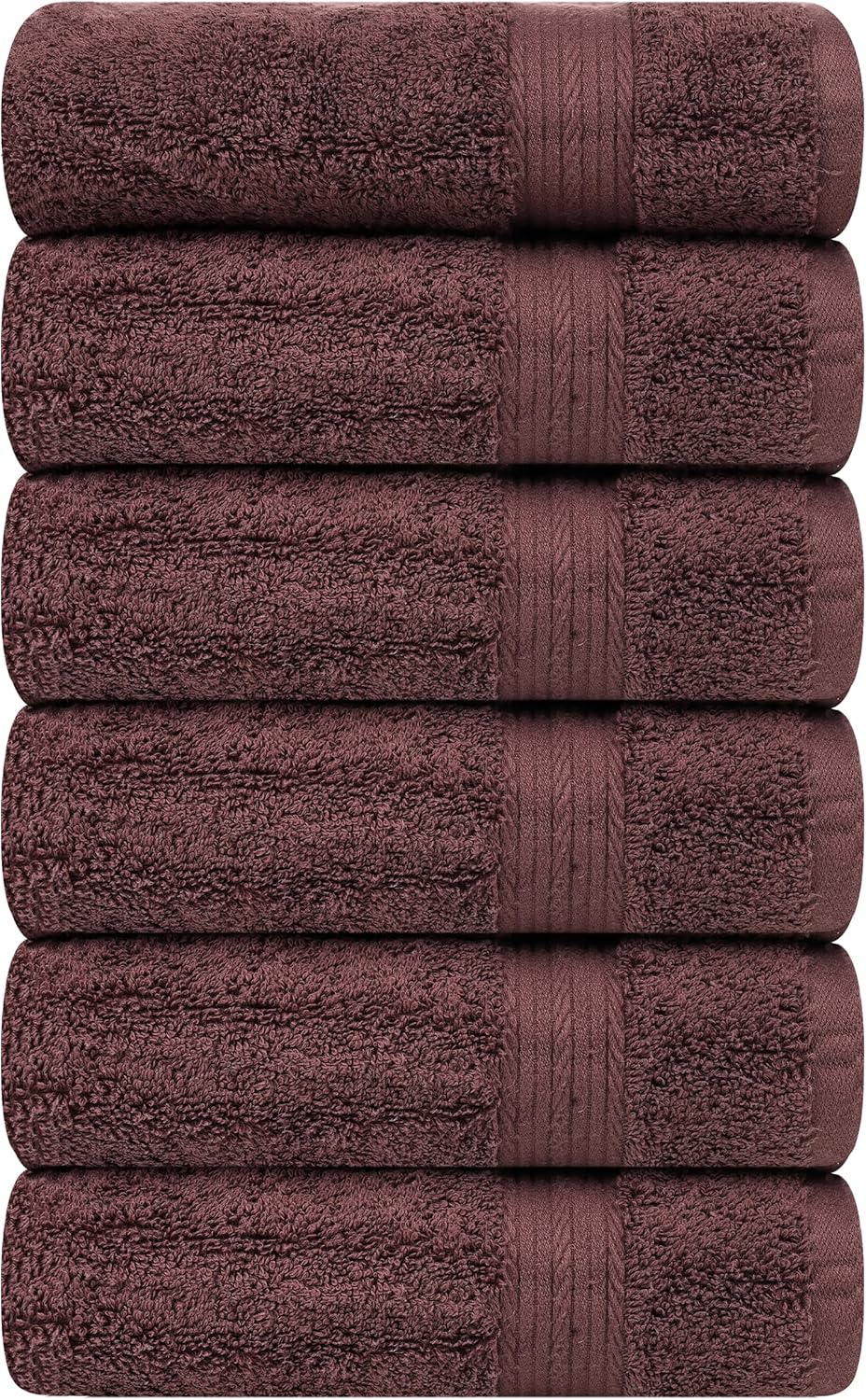 Ample Decor Bathroom Hand Towel 18 X 28 Inch 600 GSM 100% Cotton, Soft Absorbent - 6 Pcs Brown
