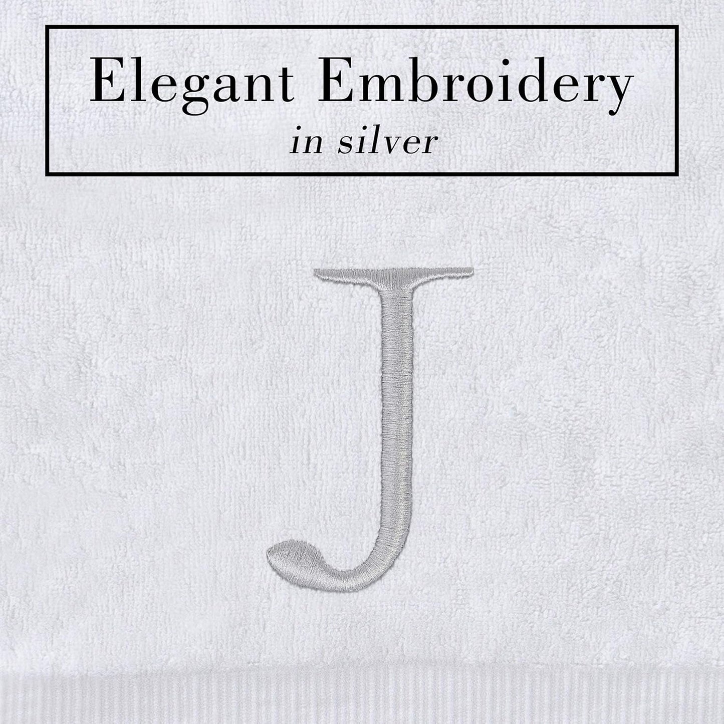 Monogrammed Hand Towels for Bathroom - Luxury Hotel Quality Personalized Initial Decorative Embroidered Bath Towel for Powder Room, Spa - GOTS Organic Certified - Set of 2 Letter J