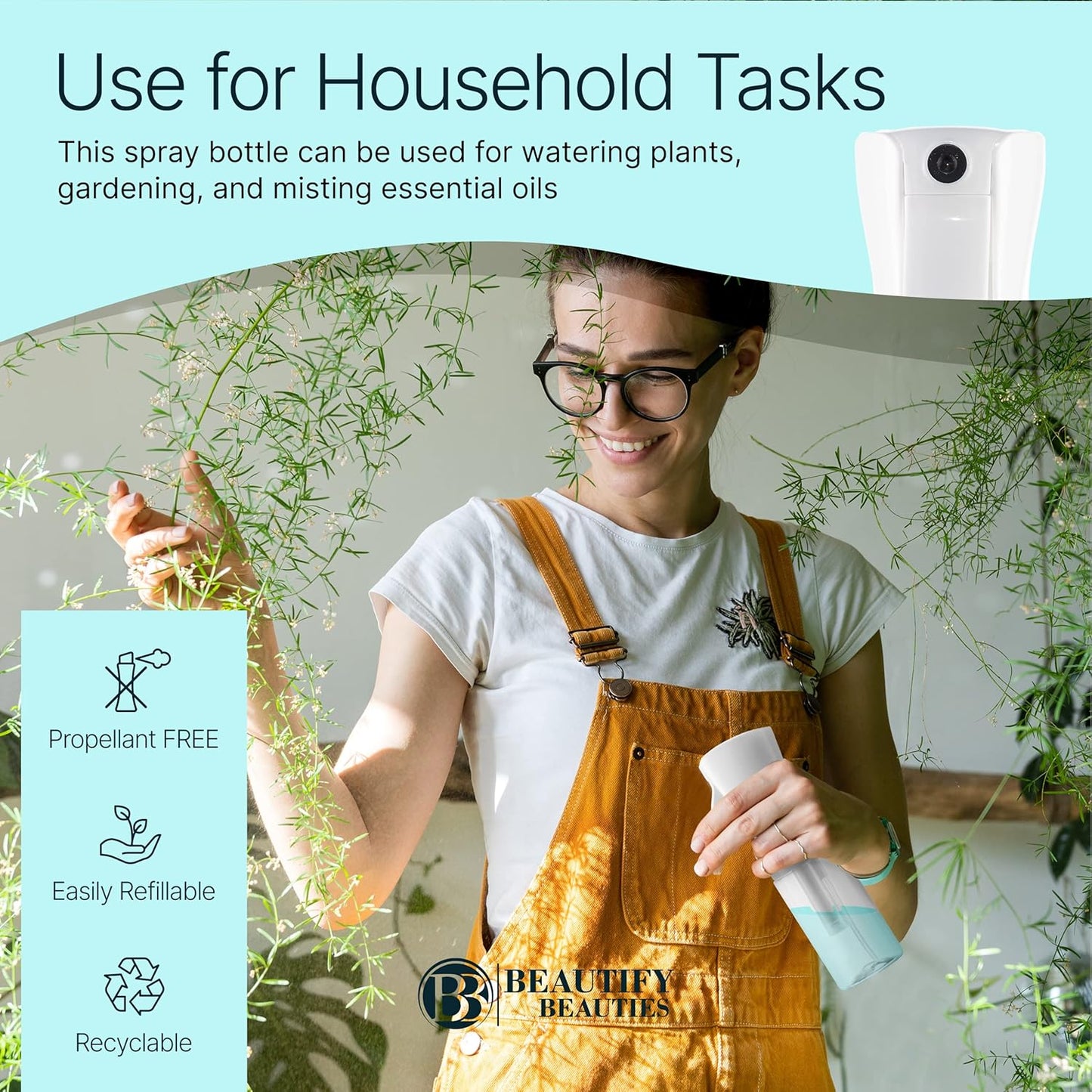 BeautifyBeauties Hair Spray Bottle – Ultra Fine Continuous Water Mister for Hairstyling, Cleaning, Plants, Misting & Skin Care (Clear, 6.8 Ounces)