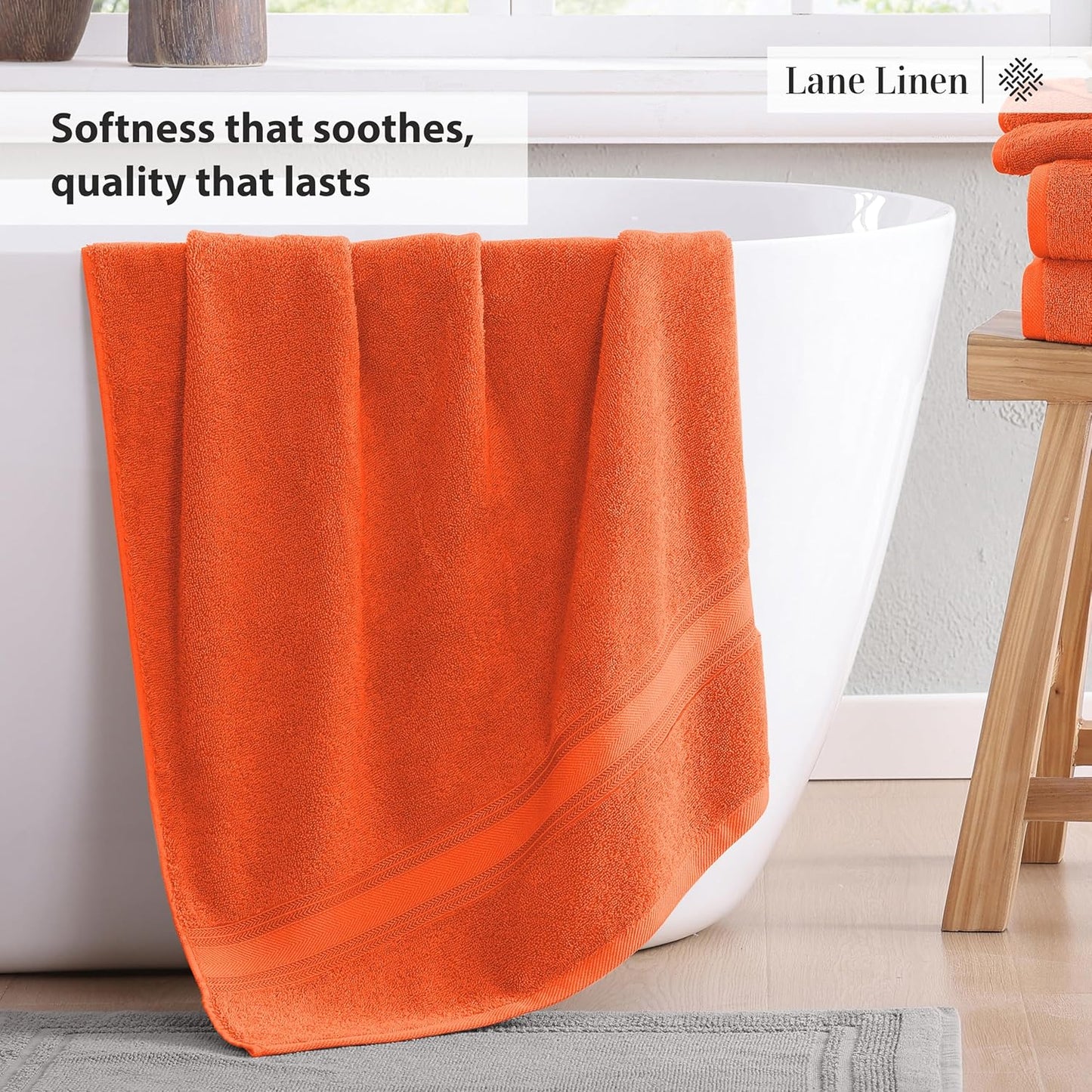 LANE LINEN Luxury Bath Towels Set - 6 Piece, 100% Cotton, Quick Dry, Super Soft & Absorbent, Zero Twist (2 Bath Towels, 2 Hand Towels, 2 Washcloths) - Rust