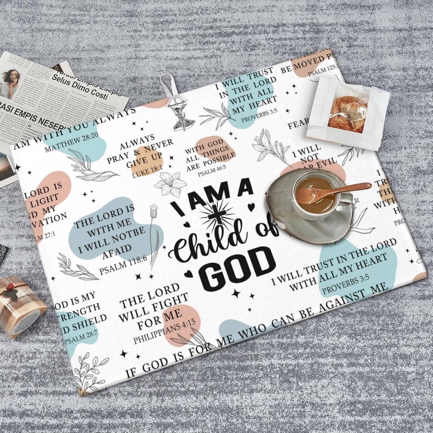 Christian Dish Drying Mat for Kitchen Counter 18"x24", Bible Verse Godmather Dishes Pad Dish Drainer Rack Mats Washable Absorbent Fast Dry, Happy Easter Kitchen Decor