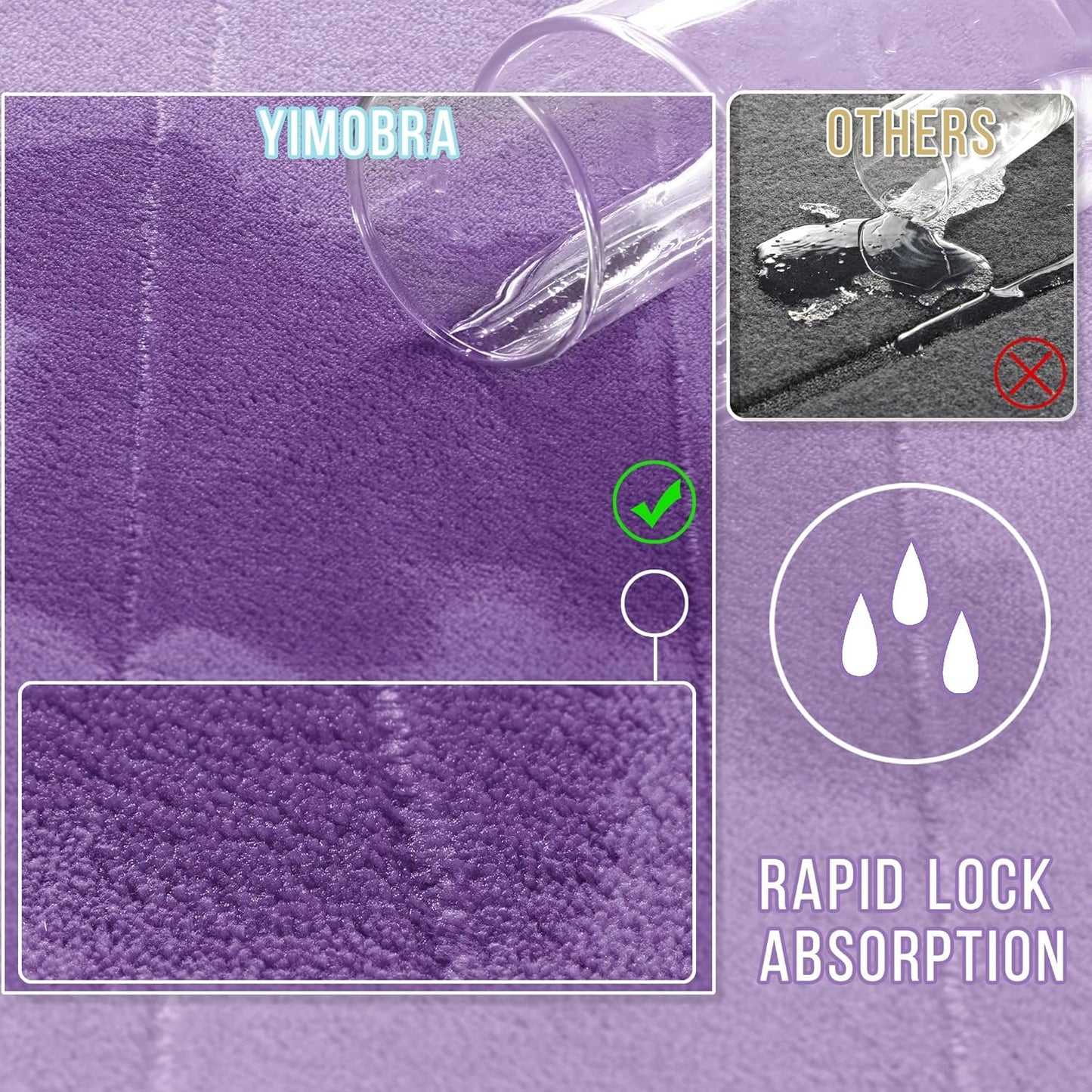 Yimobra Memory Foam Bath Mat, Super Soft Absorbent Bathroom Rug Non Slip 24x17 Inch, Quick Dry, Machine Washable Floor Carpet for Tub Shower, Home Decor Accessories, Lavender