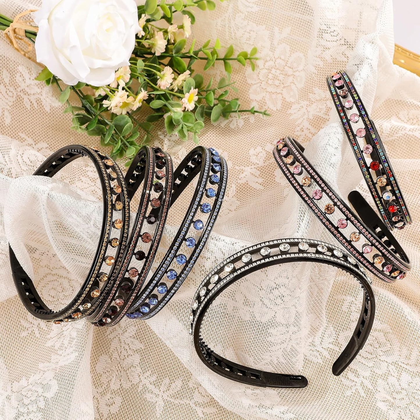 Plastic Rhinestone Headbands for Women,6PCS Sparkly Crystal Headband Non Slip Tooth Hair Bands Rhinestone Hair Hoop,Comfortable Daily Prom Party Head Accessories