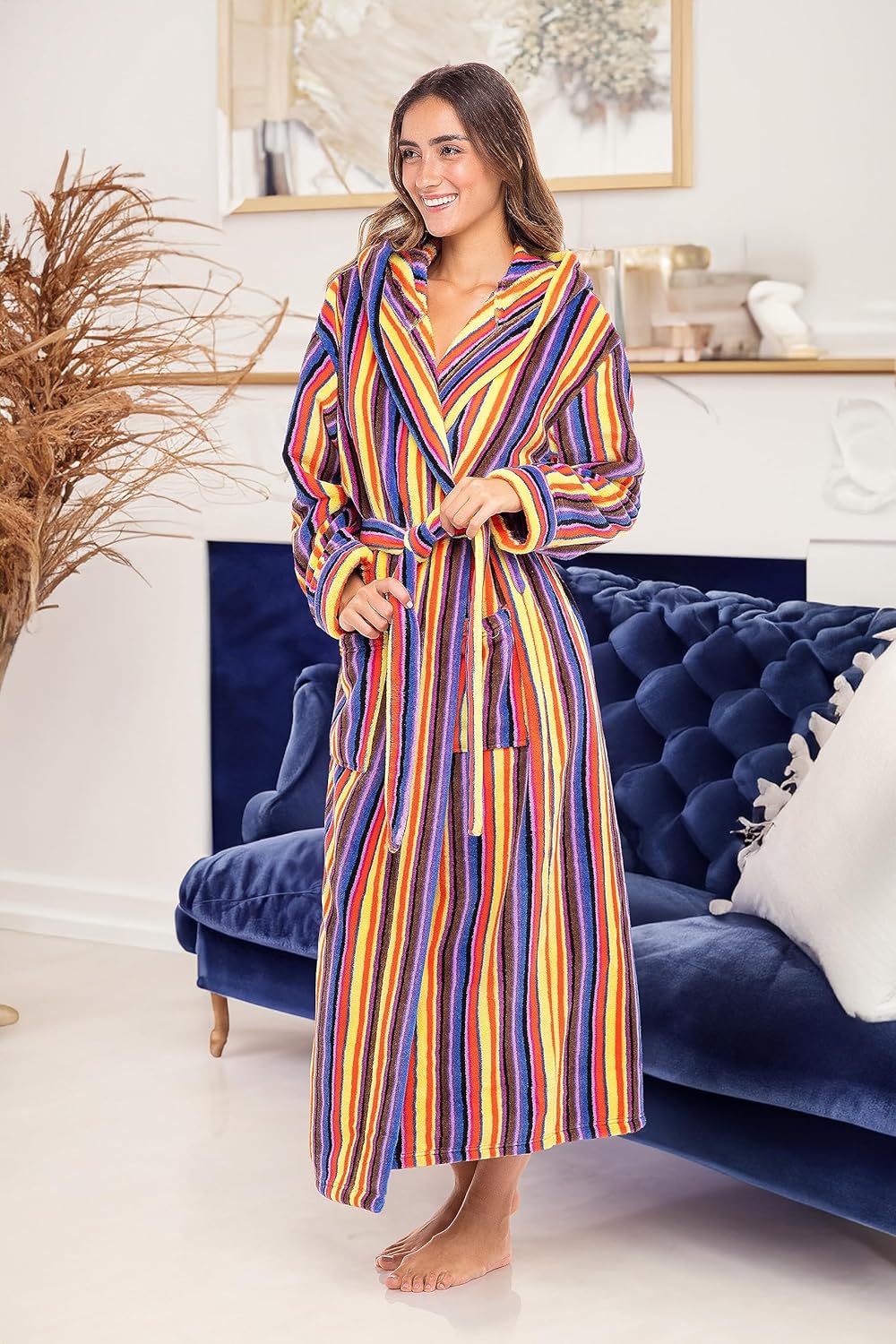 Alexander Del Rossa Womens Robe, Long Plush Bathrobe with Hood, Hooded Robes for Women Plus Size Bath Robe