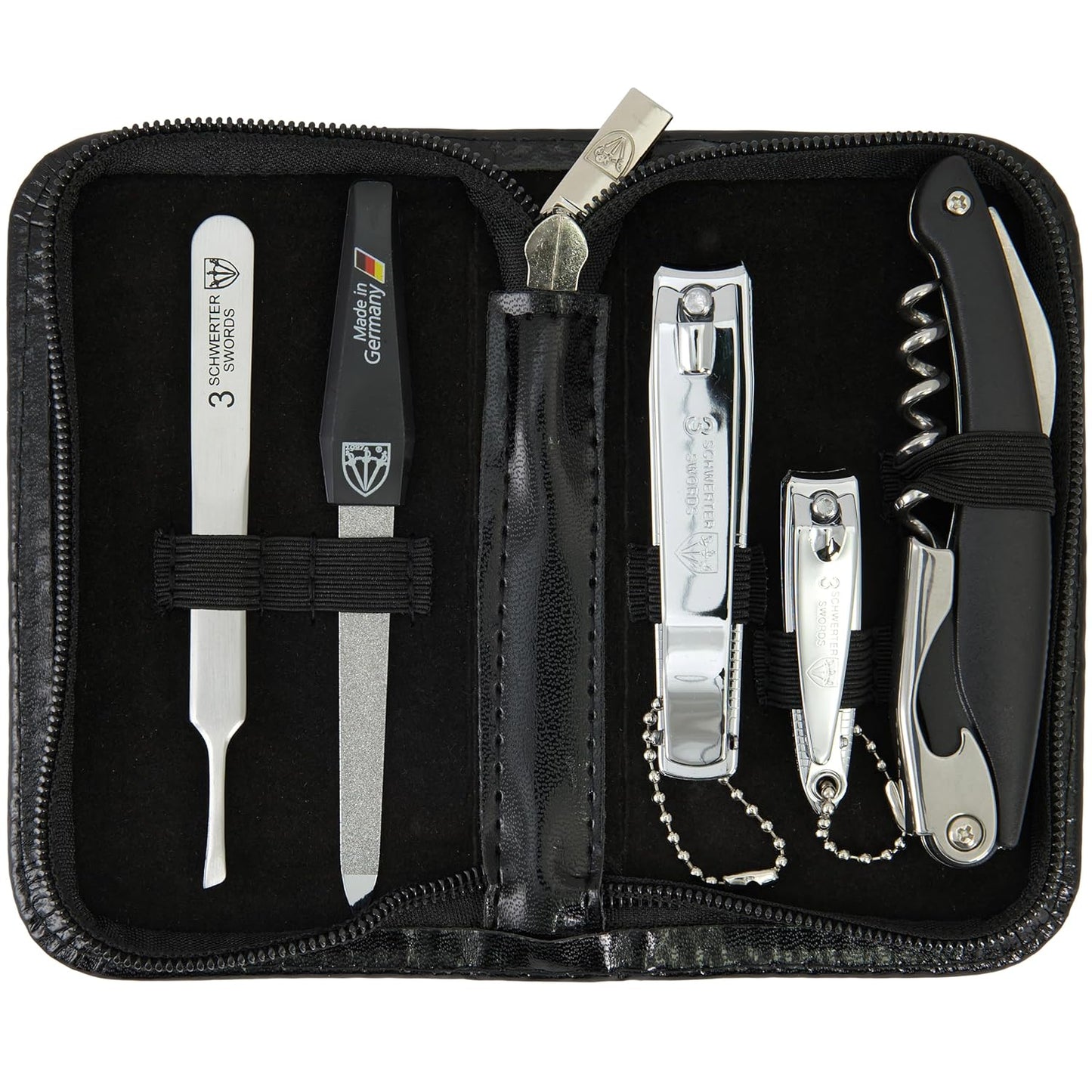 3 Swords Germany - brand quality 5 piece manicure pedicure grooming kit set for professional finger & toe nail care scissors clipper fashion leather case in gift box, Made by 3 Swords (00804)