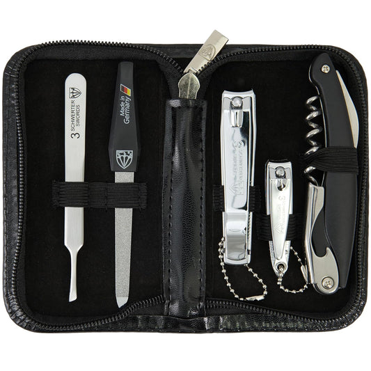 3 Swords Germany - brand quality 5 piece manicure pedicure grooming kit set for professional finger & toe nail care scissors clipper fashion leather case in gift box, Made by 3 Swords (00804)