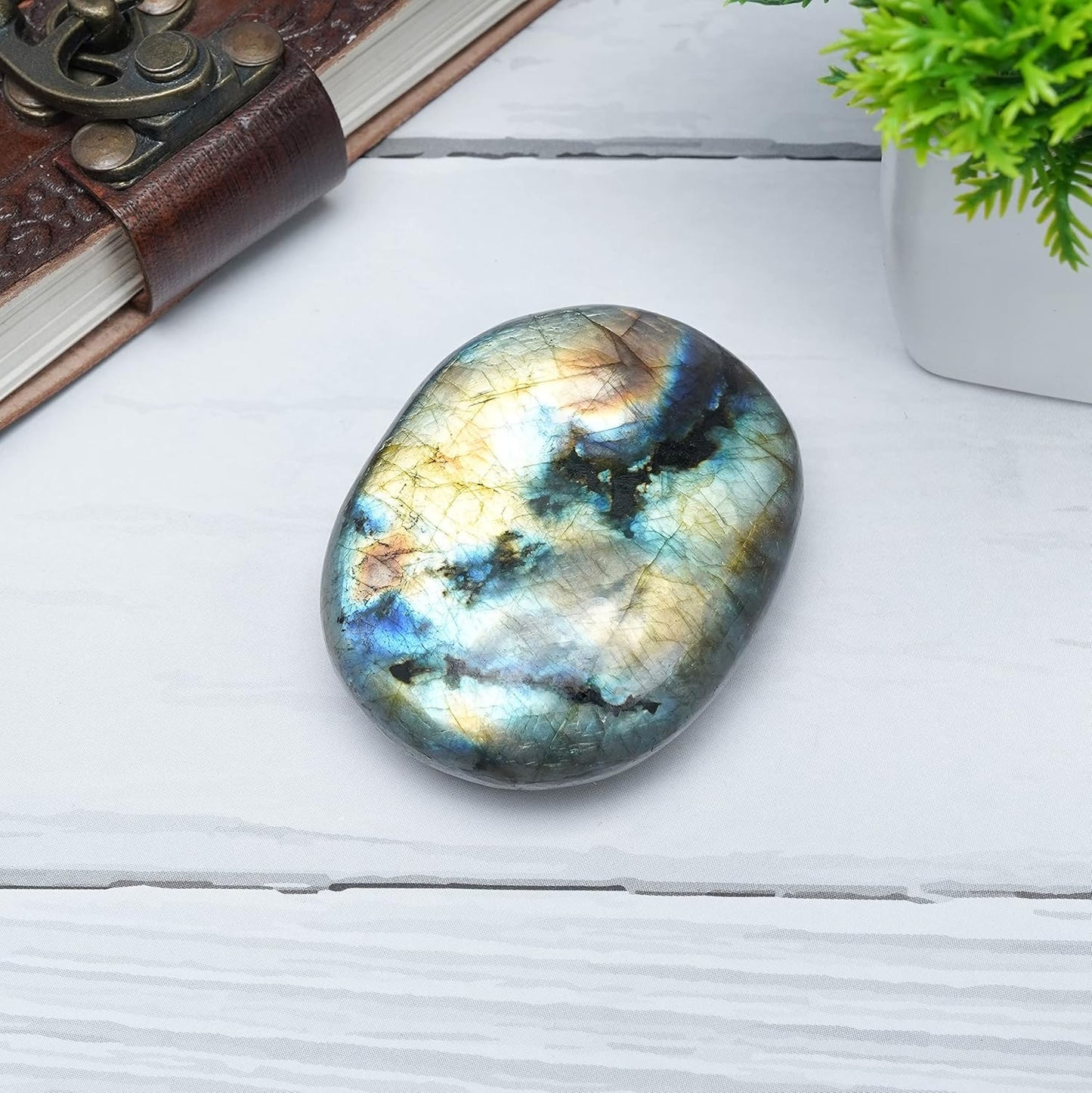 Crocon 50mm Labradorite Large Palm Stone 900+ Carats Pocket Worry Stones for Natural Chakra Balancing Reiki Healing Stones and Crystal Healing Spa Energy Crystals Gifts for Women