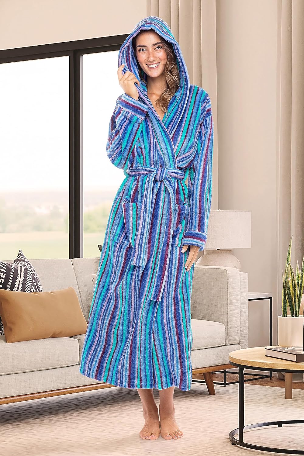 Alexander Del Rossa Womens Robe, Long Plush Bathrobe with Hood, Hooded Robes for Women Plus Size Bath Robe