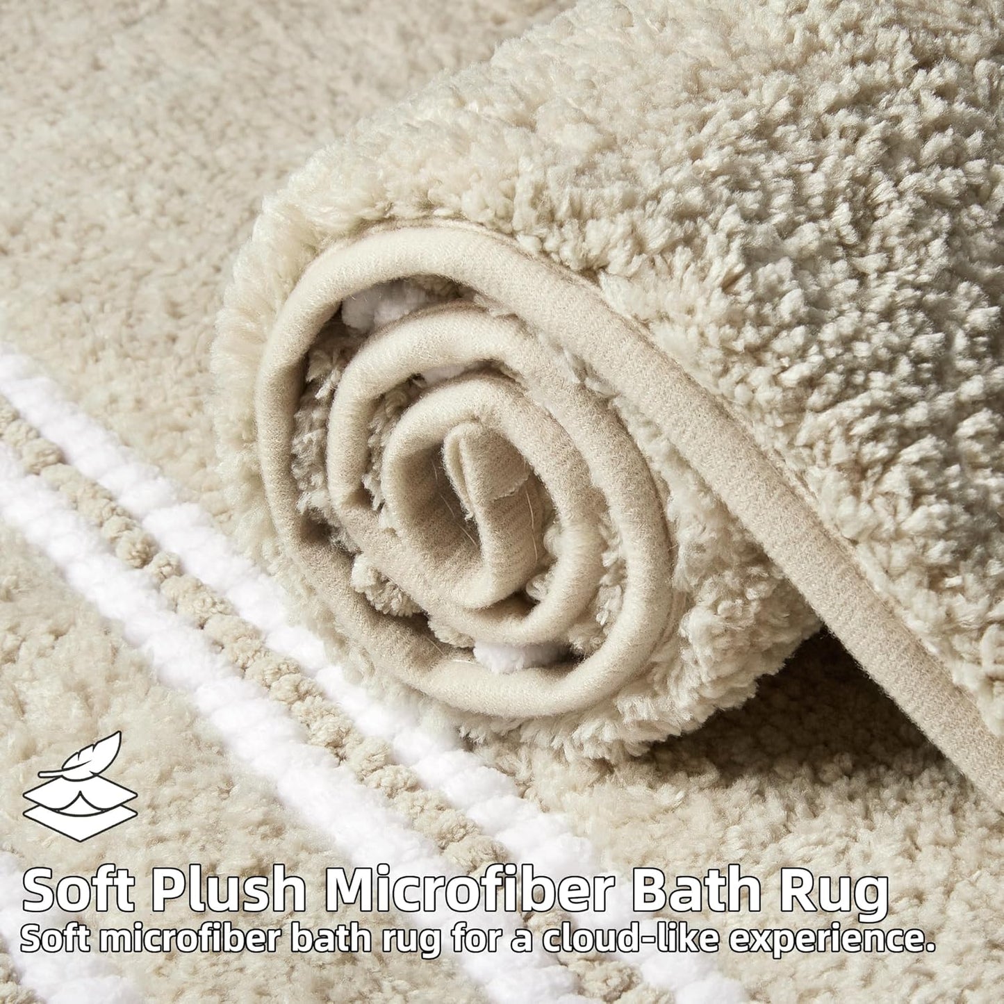 Bathroom Rugs 20x32 Extra Soft Absorbent Bath Mat Chenille Non Slip Shower Mat Rubber Backing Machine Washable Bath Mats for Bathroom Shaggy Khaki Bath Rugs for Tub, Hallway