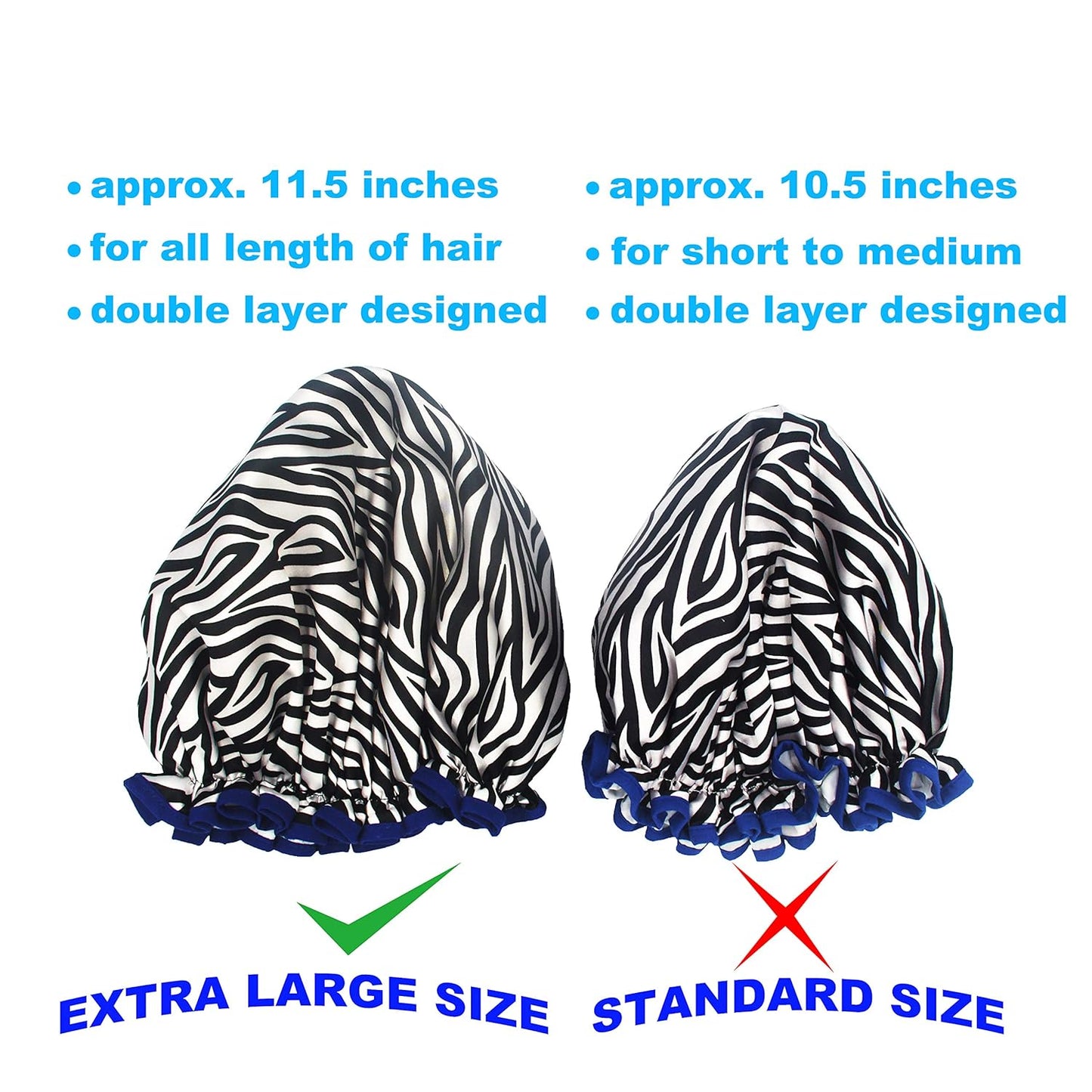 (2 Pack) Sexy Lovely Fashion Style Hair Cap Extra Large Double Layer Lined Waterproof Durable Eco-Friendly Shower Cap with Tight Elastic-Fashionista Collection Bath Cap (Sexy Style)