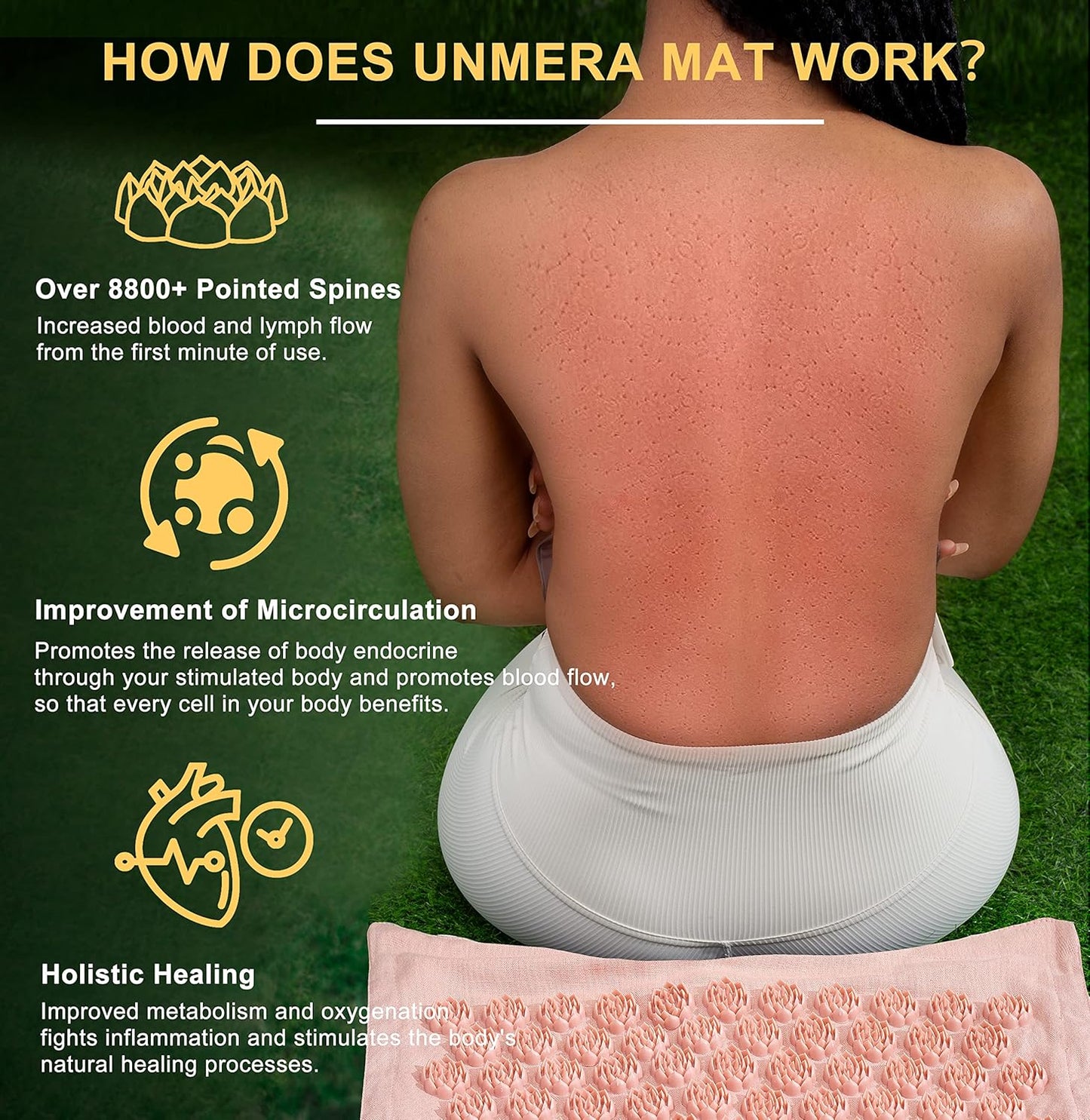 UNMERA Acupressure Mat and Pillow Set,Natural Premium Linen & Coconut Fiber Filling,for Back/Neck Pain Relief, Sciatic, Headache and Muscle Relaxation, Comes with Carrying Bag