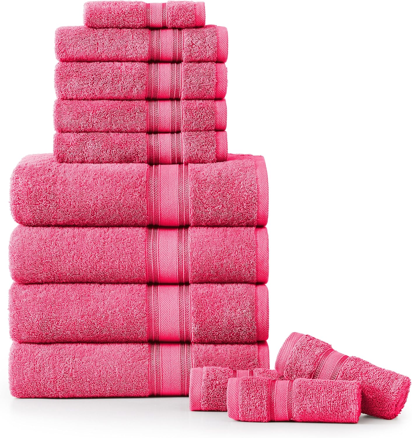 LANE LINEN Luxury Bath Towels Set - 12 Piece (4 Bath Towels, 4 Hand Towels, 4 Washcloths), 100% Cotton, Zero Twist, Super Soft & Extra Absorbent - Fuchsia