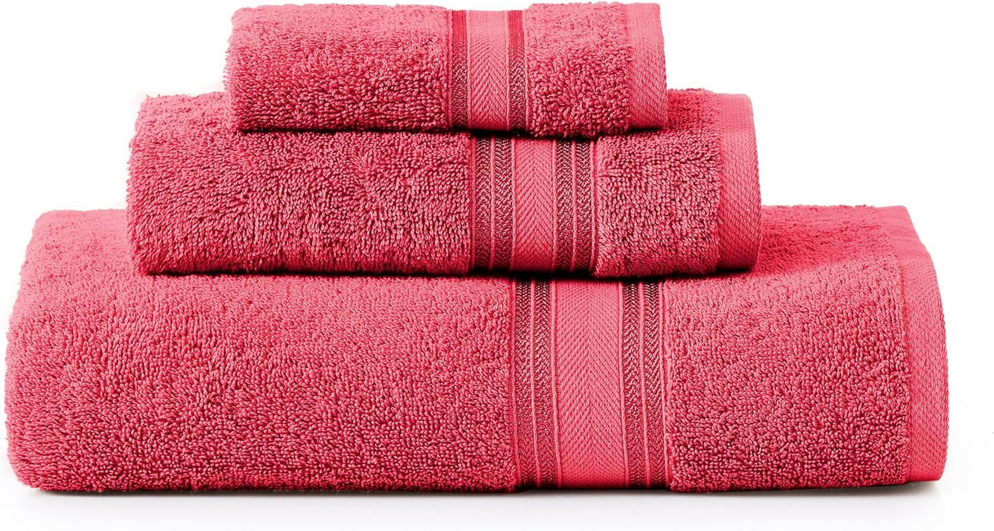 LANE LINEN Luxury Bath Towels Set - 3 Piece Set, 100% Cotton Bathroom Towels, Zero Twist, Quick Dry Towels, Absorbent Bath Towel, Super Soft, 1 Bath Towel, 1 Hand Towel, 1 Wash Cloths - Honeysuckle