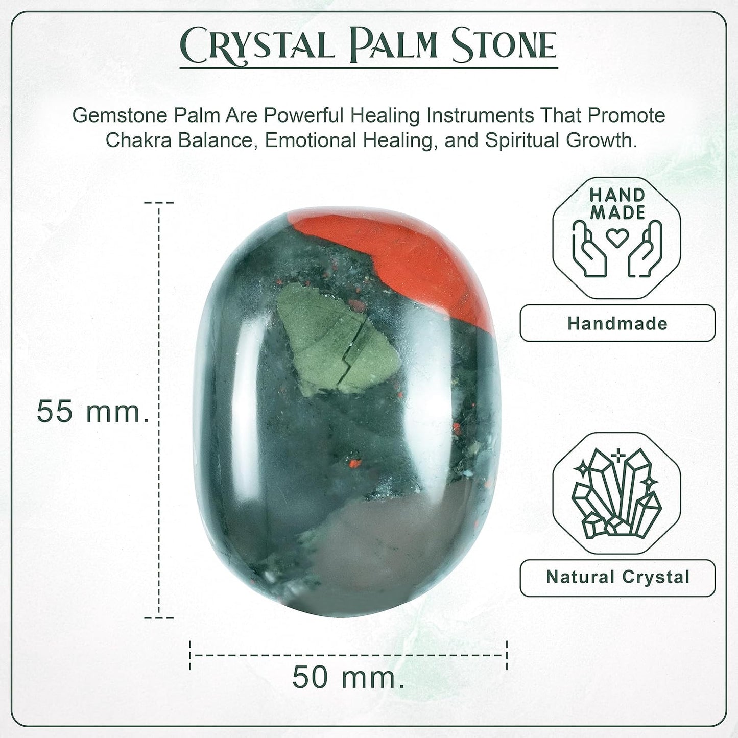 Crocon 50mm African Bloodstone Large Palm Stone 900+ Carats Pocket Worry Stones for Natural Chakra Balancing Reiki Healing Stones & Crystal Healing Spa Energy Crystals Gifts for Women