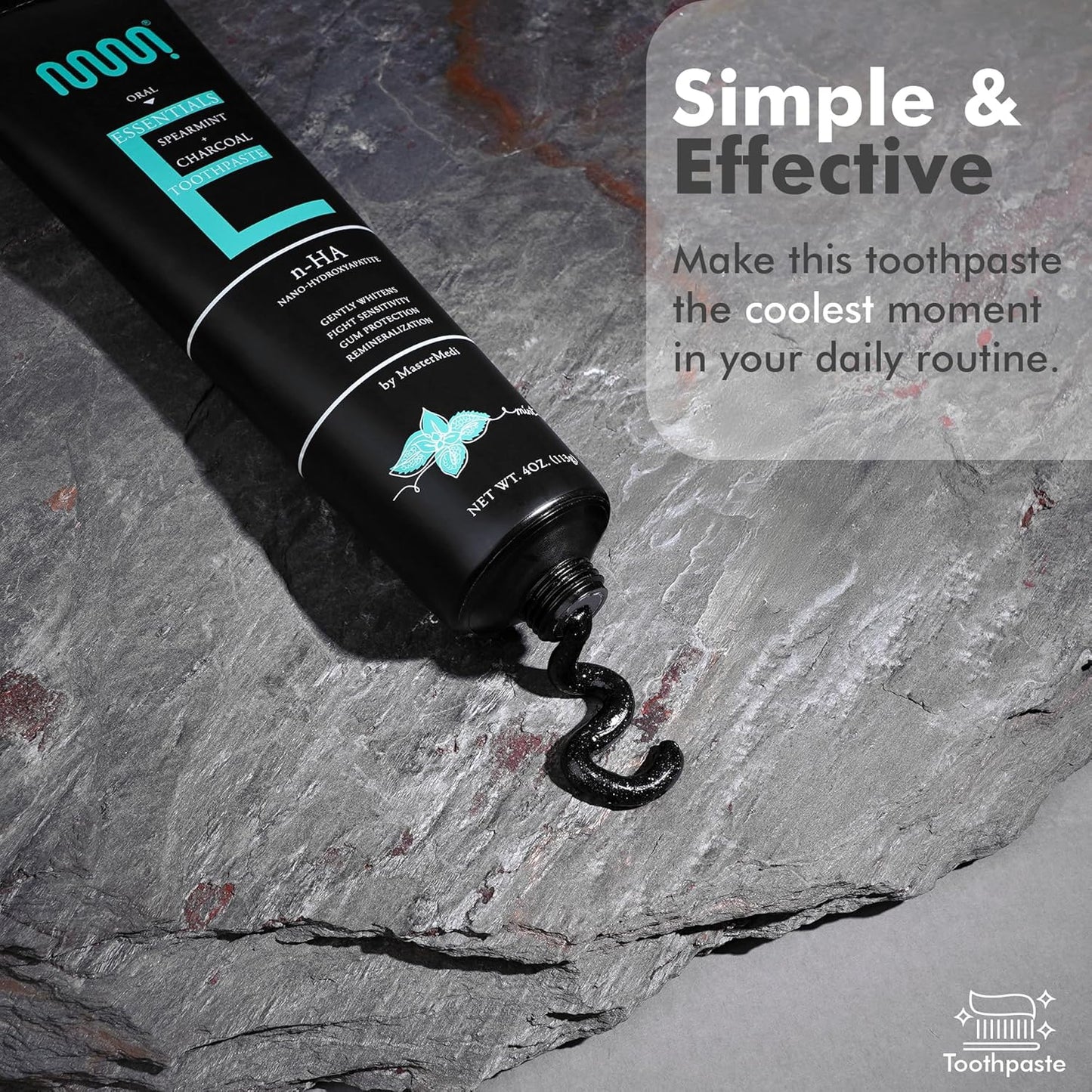 MasterMedi Nano Hydroxyapatite Toothpaste (Inspired by 10% nHA Formulas), Fluoride-Free, Charcoal Whitening, Sensitive Teeth Care, Enamel Support, SLS-Free, Xylitol, Citrus Mint, 4 Oz (Pack of 3)