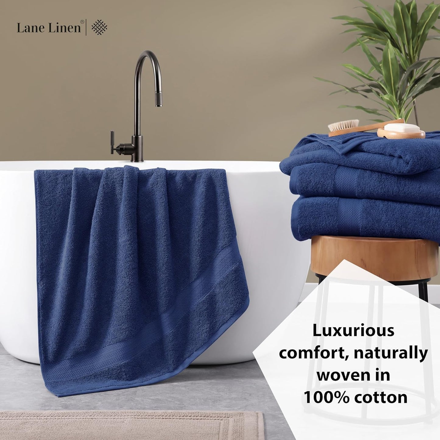 LANE LINEN 100% Cotton 4 Pack Bath Towels (28"x54") - Ring Spun Mercerized Cotton Towels Set for Bathroom - Quick Dry, Soft & Absorbent Large Bath Towel Set - Dorm Essentials for Boys - Navy Blue