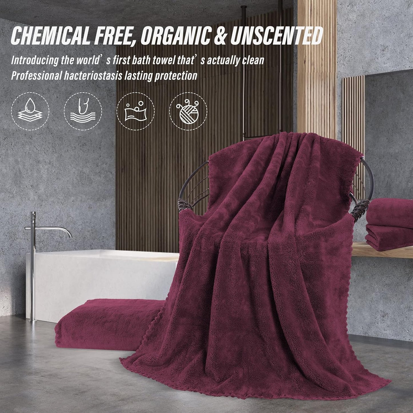 MOONQUEEN 2 Pack Premium Bath Towel Set - Quick Drying - Microfiber Coral Velvet Highly Absorbent Towels - Multipurpose Use as Bath Fitness, Bathroom, Shower, Sports, Yoga Towel (Burgundy)