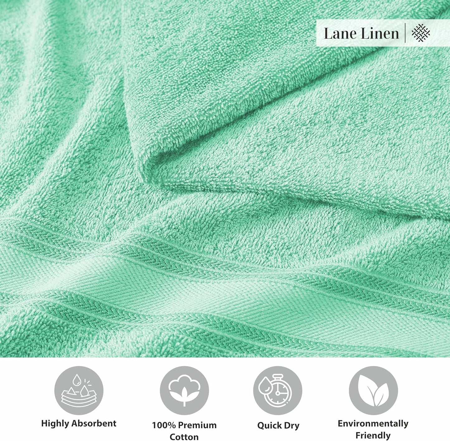 LANE LINEN 100% Cotton Bath Towels Set of 4 (30"x60") - Zero Twist, Mercerized Cotton Bathroom Towel Set - Quick Dry, Soft & Absorbent Large Bath Towels - Holds Well After Multiple Washes - Aqua Sky