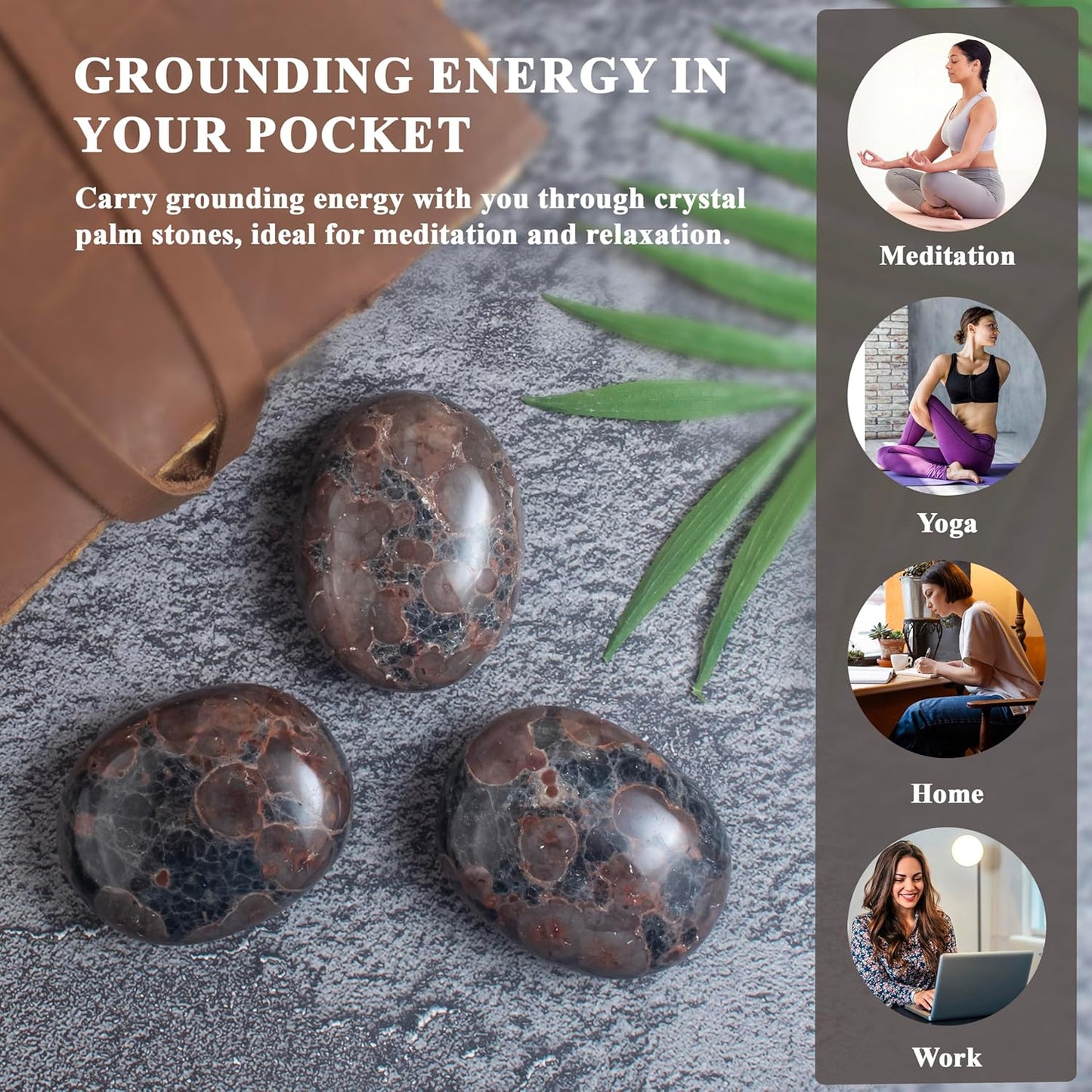 Crocon 50mm Peanut jasper Large Palm Stone 900+ Carats Pocket Worry Stones for Natural Chakra Balancing Reiki Healing Stones and Crystal Healing Spa Energy Crystals gifts for women