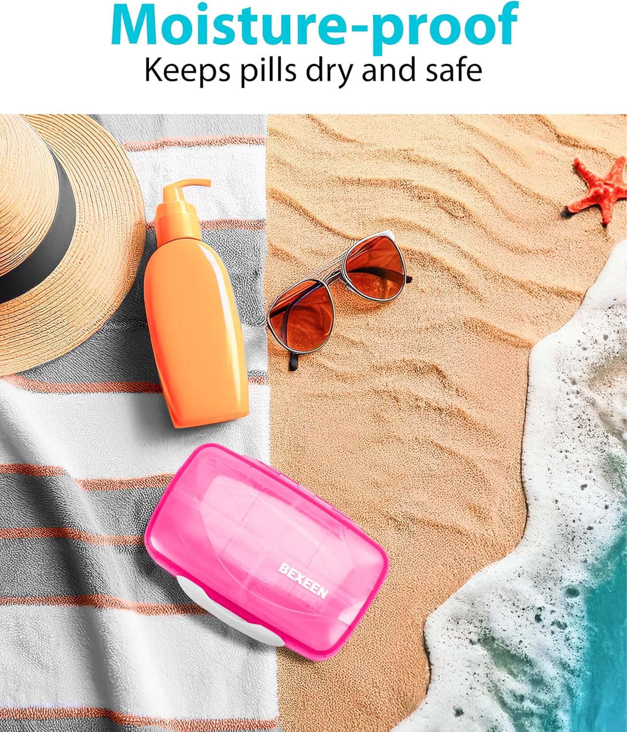 Travel Pill Organizer - Airtight Medicine Case for Traveling Portable Pharmacy Box with Labels Vitamin Container 8 Compartment Supplement Medication Holder Large Capacity Daily (Pink)
