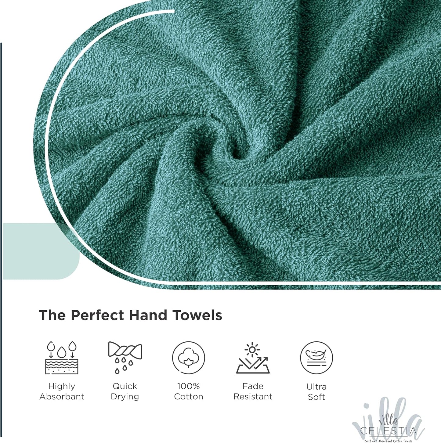 100% Cotton Bath Towel Set of 18-4 Bath Towels, 6 Hand Towels, 8 Wash Cloths, Sustainable, Soft, Highly Absorbent, Combed Cotton 18 Piece Set for Hotels, Spa, Bathroom, Dorm, Teal
