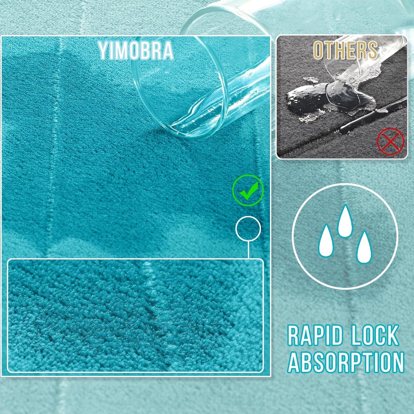 Yimobra Memory Foam Bath Mat, Super Soft Absorbent Bathroom Rug Non Slip 31.5x20 Inch, Quick Dry, Machine Washable Floor Carpet for Tub Shower, Home Decor Accessories, Lake Blue