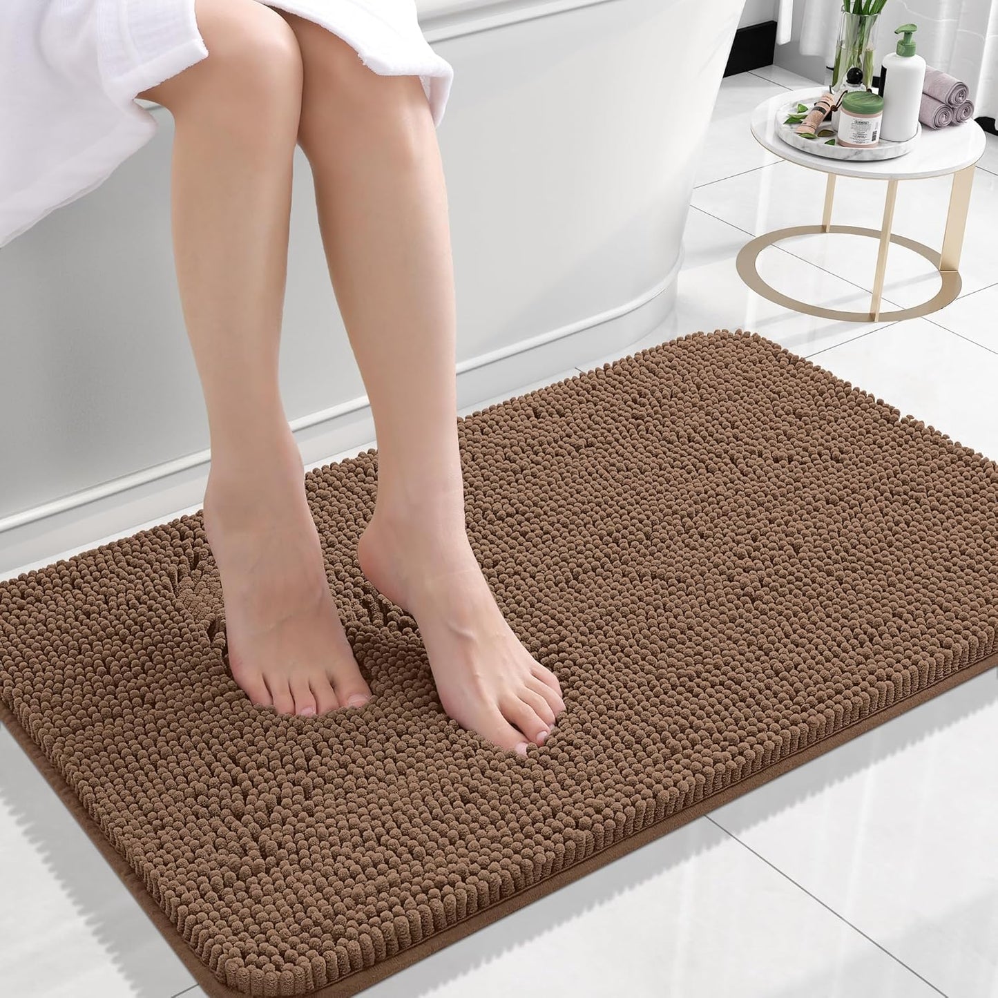 OLANLY Bathroom Rugs 24x16, Extra Soft Absorbent Chenille Bath Rugs, Rubber Backing Quick Dry, Machine Washable Bath Mats for Bathroom Floor, Tub and Shower, Home Decor Accessories, Mocha
