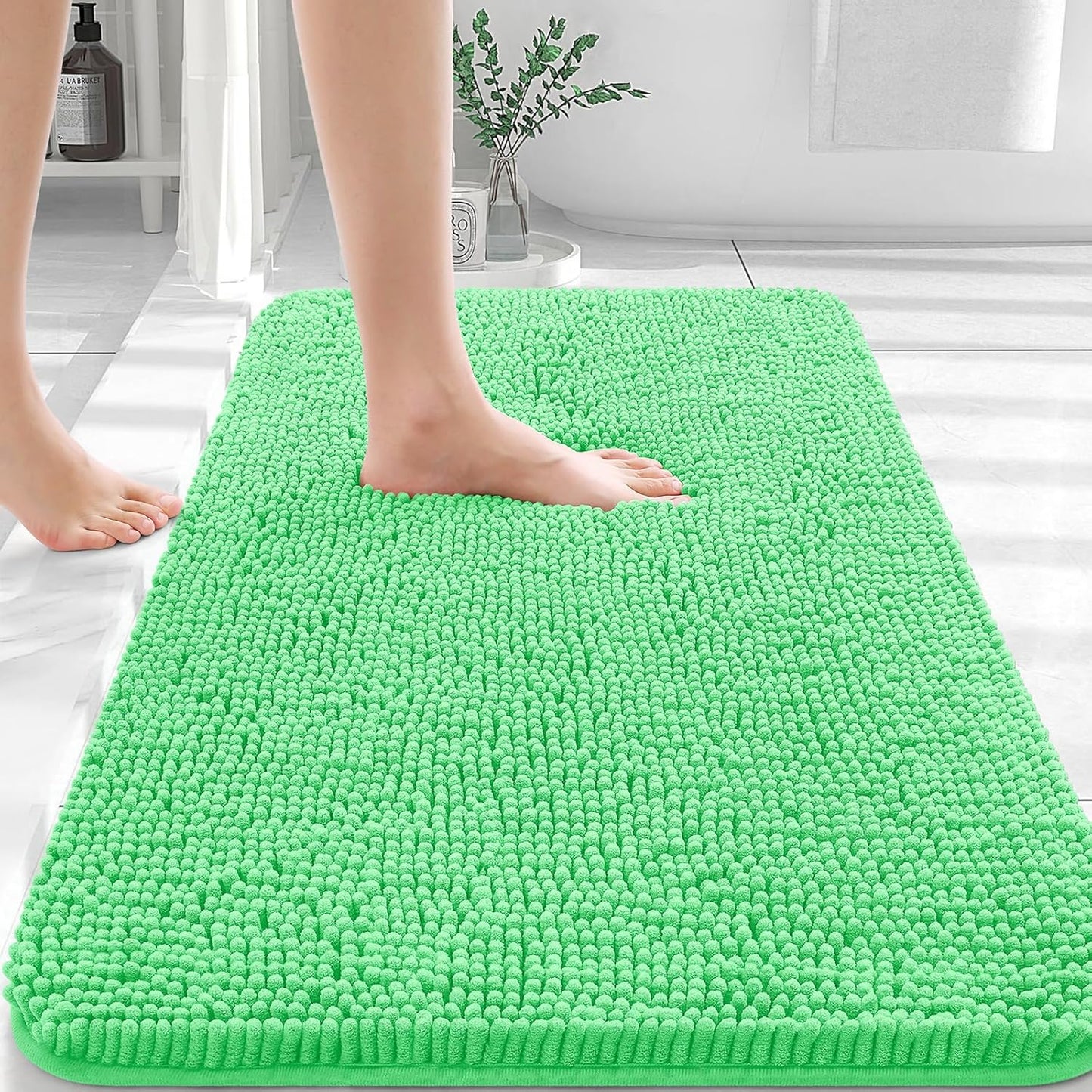 OLANLY Bathroom Rugs 36x24, Extra Soft Absorbent Chenille Bath Rugs, Rubber Backing Quick Dry, Machine Washable Bath Mats for Bathroom Floor, Tub and Shower, Home Decor Accessories, Mint Green