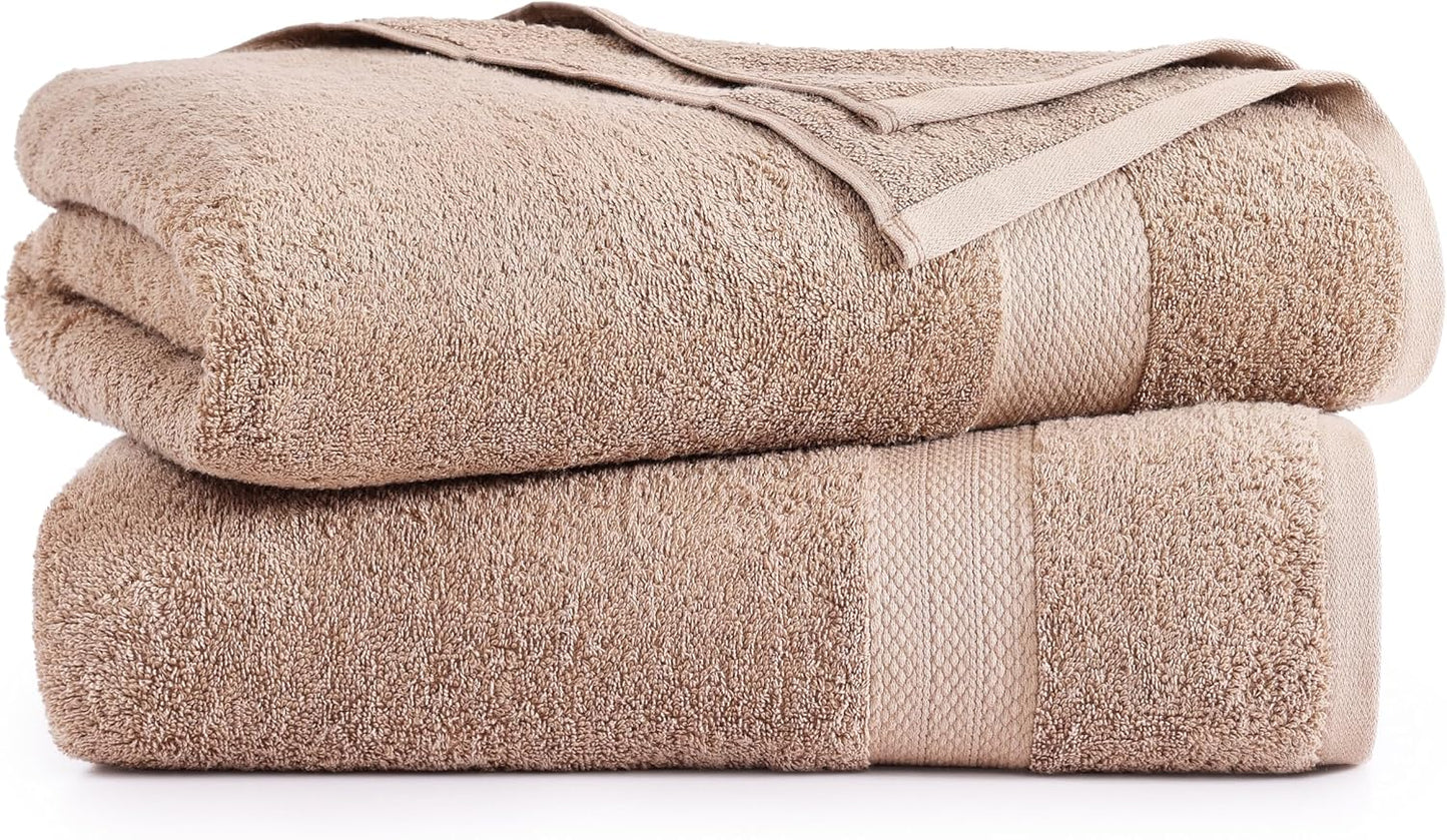 LANE LINEN 100% Cotton Bath Sheets Set of 2 (35"x66") - Ring Spun Cotton Extra Large Bath Towel Sets - Quick Dry, Soft & Absorbent Oversized Luxury Bathroom Towels Set- Sustainabaly Produced - Taupe