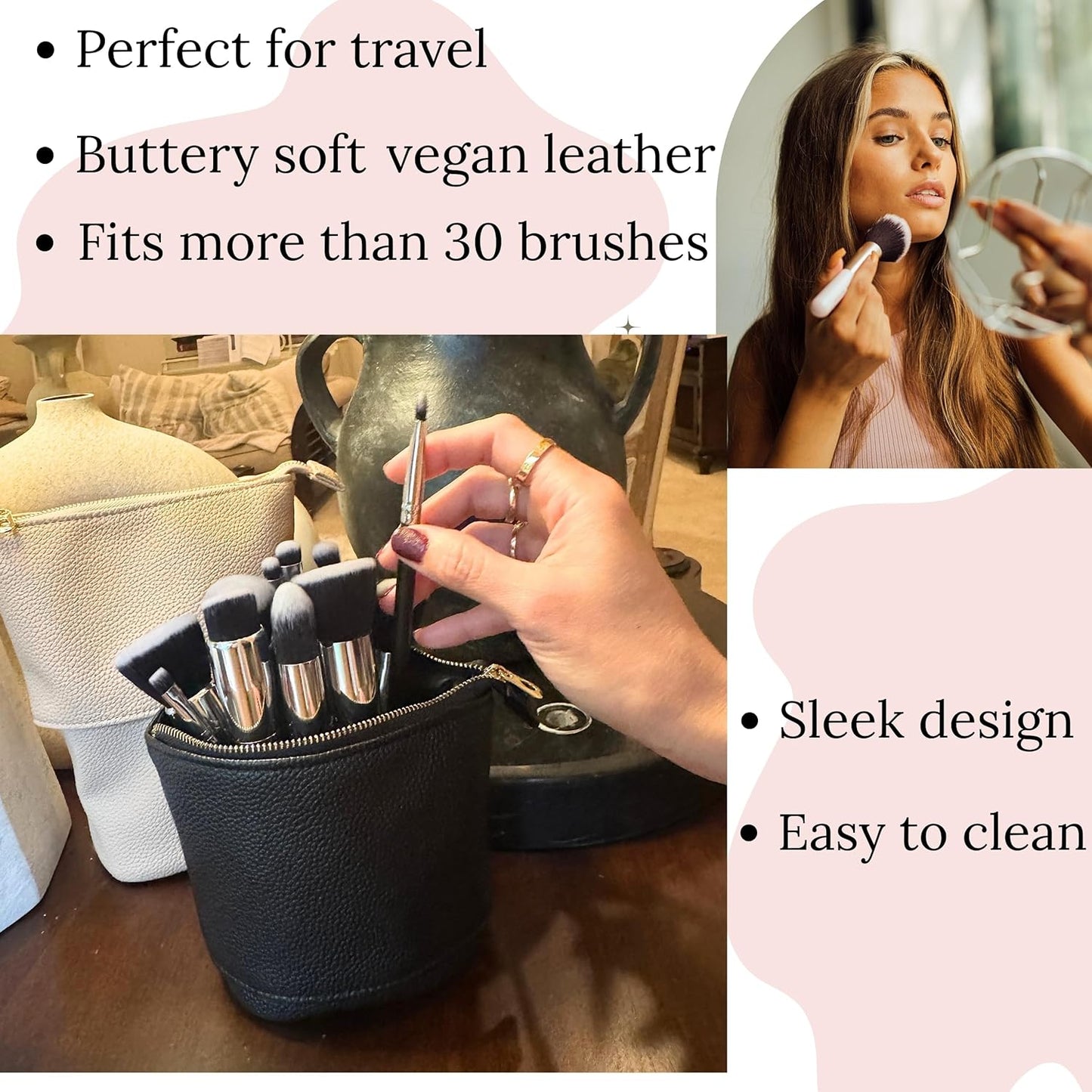 JAZD Convertible Travel Makeup Brush Bag, Stand-Up Brush Holder Pouch For Easy Access, Cosmetic Case Organizer (BLACK)