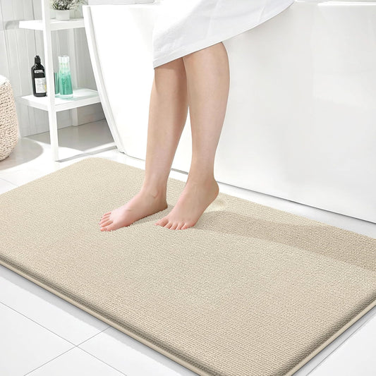 OLANLY Thick Memory Foam Bath Mat Rug 44x24, Extra Soft Absorbent Bathroom Rug, Quick Dry Bath Mats, Non-Slip, Machine Washable Carpet for Bathroom, Tub and Shower, Home Decor Accessories, Sand
