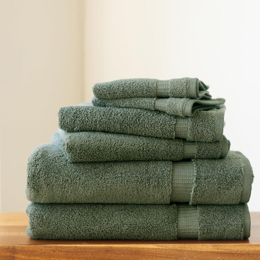 SALBAKOS 100% Turkish Cotton 6-Piece Towel Set | Heirloom Quality Hotel & Spa Collection | Soft, Super Absorbent 2 Washcloth, 2 Hand, 2 Bath Towel Sets | Made in Turkey (Green, 6 Piece Towel Set)