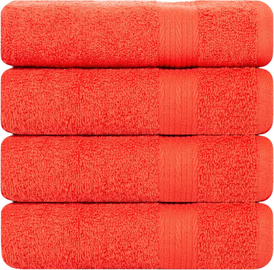 Ample Decor Hand Towels for Bathroom 18 X 28 Inch 600 GSM 100% Cotton, Soft Absorbent - 4 Pcs Orange